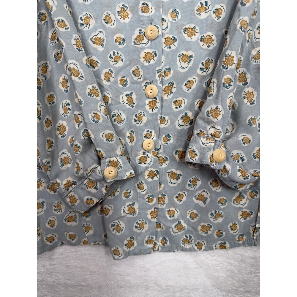 FLAX Medium Button Down Shirt Floral Relaxed Long Sleeve Cottagecore Prairie - Picture 4 of 11